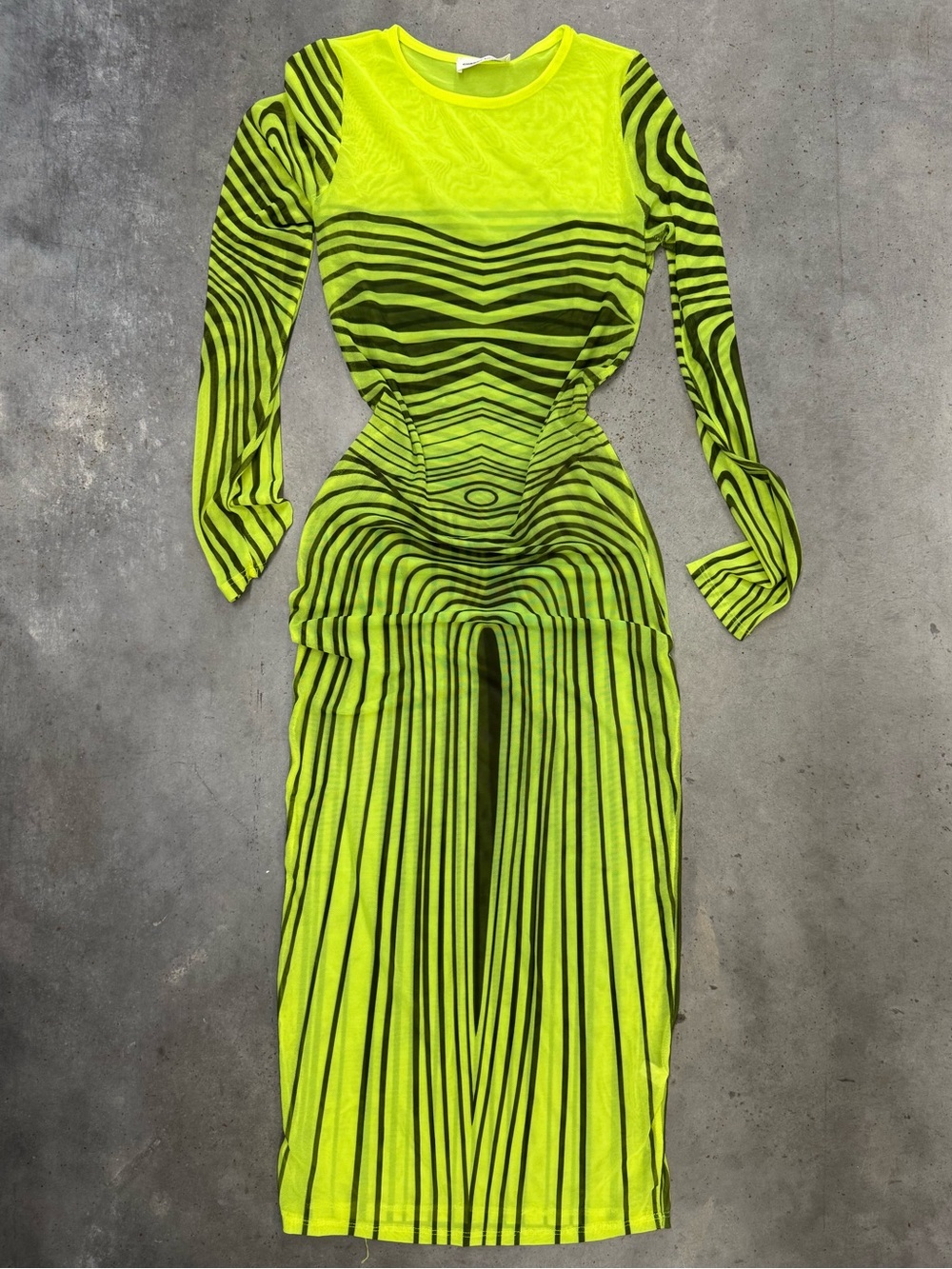 Cherry Mellow Neon Green Sheer Mesh Optical Illusion Maxi Dress Size M